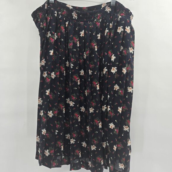 Vintage SK & Company Navy Floral Side Button Pleating Elastic Waist Skirt 16W - Picture 3 of 9